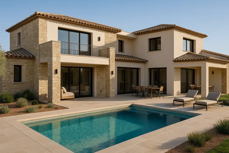 Réalisation complète de villa haut de gamme avec intégration de pierre et finitions personnalisées à Avignon dans le Vaucluse